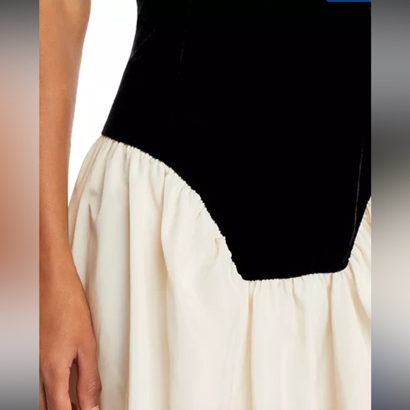 Rhode- NWT Georgina Black and Ivory Color Block Dropwaist Velvet Top Midi Dress - Picture 4 of 7